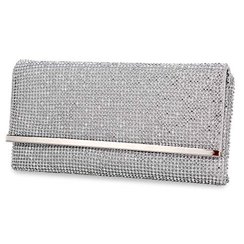 Selighting Bolso de Mano Diamante Cristal Noche Bolso Diamante Moldeada del Bolso de Embrague de Noche para Fiesta de Noche, Boda, Banquete de Novia (plata)