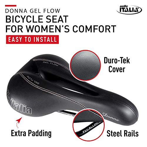 Selle Italia - Sillìn Bicicleta de Carretera Donna, Rail FeC Alloy Ø7, Sillìn Road Gran Turismo Duro-tek, Comfort Gel, Amortiguador