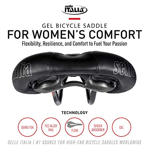 Selle Italia - Sillìn Bicicleta de Carretera Donna, Rail FeC Alloy Ø7, Sillìn Road Gran Turismo Duro-tek, Comfort Gel, Amortiguador