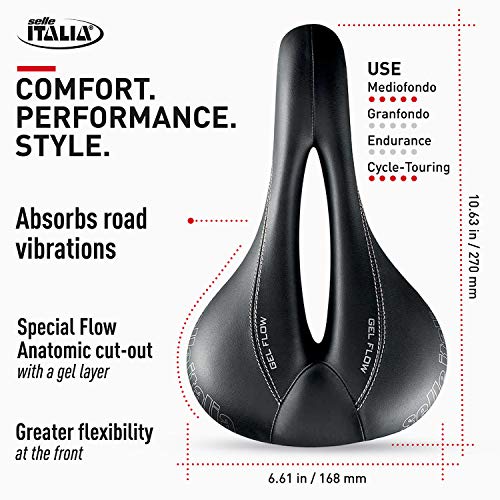 Selle Italia - Sillìn Bicicleta de Carretera Donna, Rail FeC Alloy Ø7, Sillìn Road Gran Turismo Duro-tek, Comfort Gel, Amortiguador