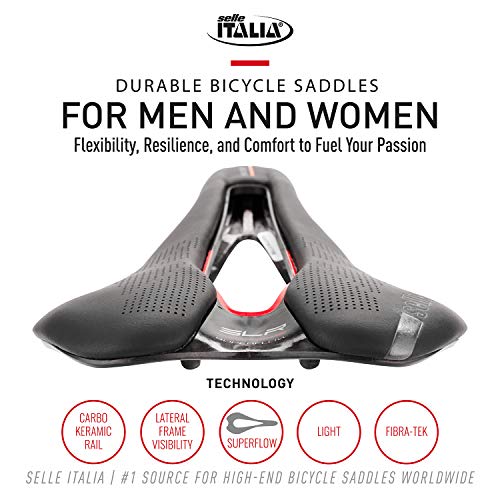 Selle Italia - Sillìn Bicicleta de Carretera SLR Boost Kit Carbonio Superflow, Rail Carbon/Keramic Ø7x9, Sillìn Corto Road Perfomance Fibra-tek Ligero, Comfort