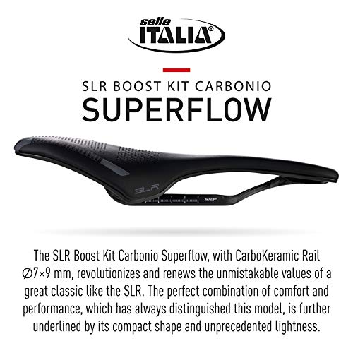 Selle Italia - Sillìn Bicicleta de Carretera SLR Boost Kit Carbonio Superflow, Rail Carbon/Keramic Ø7x9, Sillìn Corto Road Perfomance Fibra-tek Ligero, Comfort