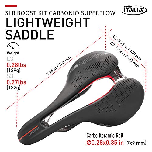 Selle Italia - Sillìn Bicicleta de Carretera SLR Boost Kit Carbonio Superflow, Rail Carbon/Keramic Ø7x9, Sillìn Corto Road Perfomance Fibra-tek Ligero, Comfort