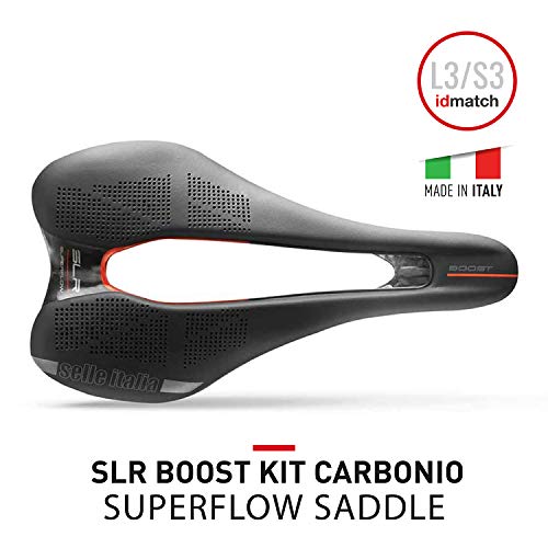 Selle Italia - Sillìn Bicicleta de Carretera SLR Boost Kit Carbonio Superflow, Rail Carbon/Keramic Ø7x9, Sillìn Corto Road Perfomance Fibra-tek Ligero, Comfort