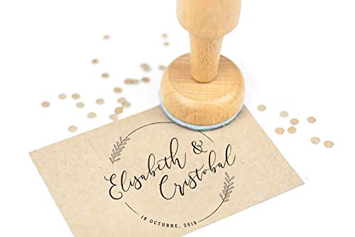 Sello Caucho Boda Personalizado, Sello de Madera con tampón de tinta, Sello Boda | Sello Boda Moderno