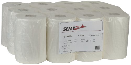 Semy Top ST-88084 - Pack de 12 rollos de toallas de papel de mano, 2 capas, 20 cm, color blanco