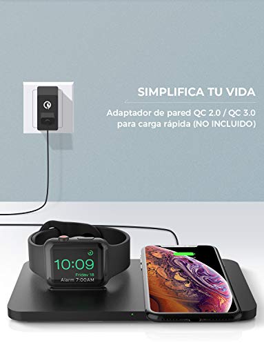 Seneo Cargador Inalámbrico Rápido - 7.5W Cargador Doméstico 2 en 1 para iPhone 8 a iPhone 11 Pro y AirPods Pro, Soporte de Carga Inalámbrico para Apple Watch Series 5/4/3/2