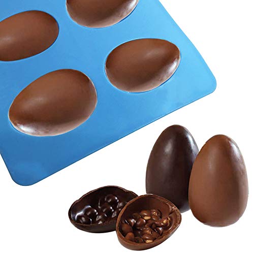 SENHAI 3 moldes de silicona en forma de huevo, 8 cavidades de grado alimenticio para decoración de tartas, chocolate, pastelería, pan, cubitos de hielo, jabón, rosa, azul, marrón