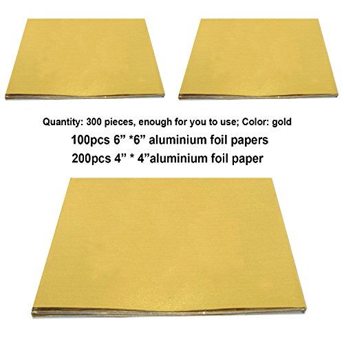 Senhai 300 envoltorios de Papel de Aluminio para Caramelos, 200 Unidades, 10 x 10 cm, 100 Unidades de 6 x 6 Pulgadas, Envoltorio de Chocolate para Embalaje, Color Dorado