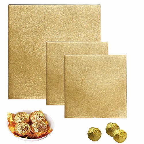 Senhai 300 envoltorios de Papel de Aluminio para Caramelos, 200 Unidades, 10 x 10 cm, 100 Unidades de 6 x 6 Pulgadas, Envoltorio de Chocolate para Embalaje, Color Dorado