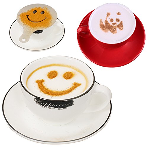 Senhai 32 piezas Decoracion de cafe Plantillas, Espuma Latté Plantillas Barista Modelo para decorar Harina de avena Magdalena Chocolate caliente para adulto Niños