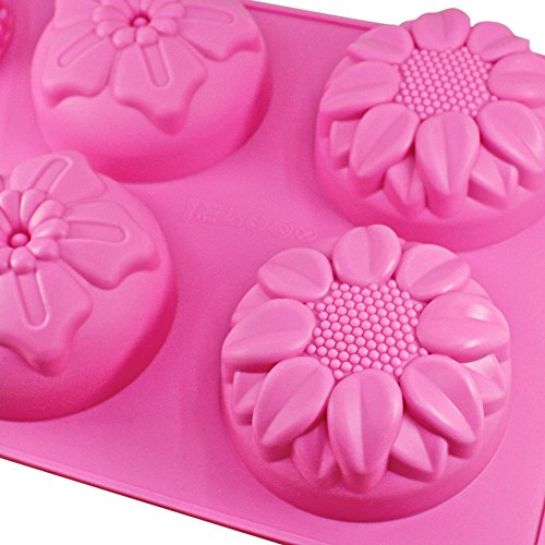 Senhai 6-cavidad de Silicona Flor Forma Bollo moldes, 3 Paquetes de Pasta de azúcar Fondante Forma de Bandeja de Cubitos de Hielo para la Torta casera Chocolate Cupcake - Purple Blue Pink