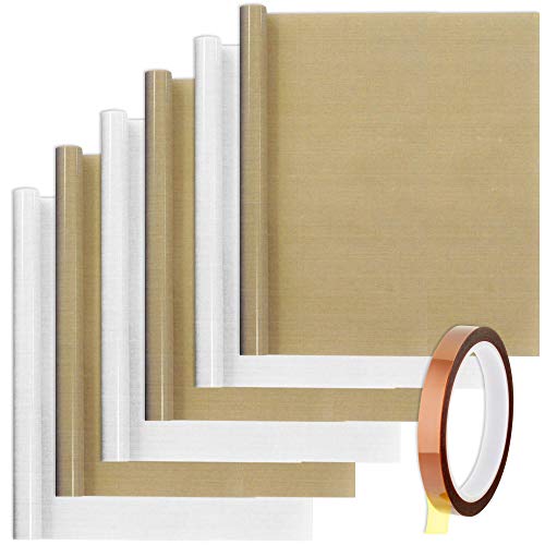 SENHAI - 6 hojas de teflón PTFE con 1 cinta de calor para transferencia de papel de transferencia de calor antiadherente resistente al calor para hornear (30 x 39,7 cm), color marrón y blanco