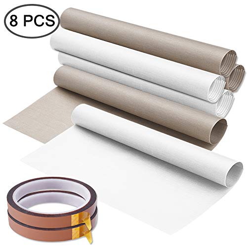 SENHAI - 6 láminas de teflón de 59,6 x 39,7 cm con 2 cintas de calor, antiadherente, resistente al calor, para prensas de calor, papel para hornear, máquina de prensa, color marrón, blanco