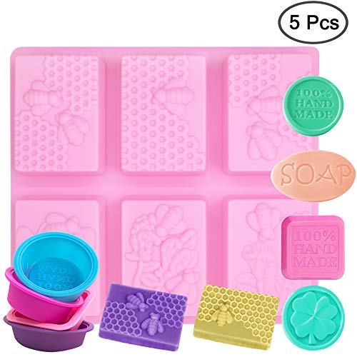 SENHAI Molde rectangular de 6 cavidades y 4 moldes de silicona para jabón, hacer cupcakes, magdalenas, jabón, rosa, morado, rosa, rojo, azul