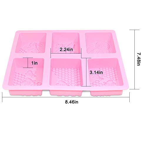 SENHAI Molde rectangular de 6 cavidades y 4 moldes de silicona para jabón, hacer cupcakes, magdalenas, jabón, rosa, morado, rosa, rojo, azul