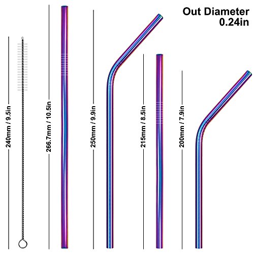 Senhai Set de 8 pajitas de Acero Inoxidable, 6 mm pajas metálicas dobladas y Rectas para 20 30 Oz RTIC Tumbler Yeti o Ozark Trail Ramblers Copas, con 2 cepillos de Limpieza - de Colores, de Oro Rosa