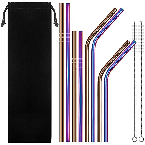 Senhai Set de 8 pajitas de Acero Inoxidable, 6 mm pajas metálicas dobladas y Rectas para 20 30 Oz RTIC Tumbler Yeti o Ozark Trail Ramblers Copas, con 2 cepillos de Limpieza - de Colores, de Oro Rosa