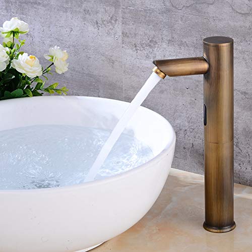 Sensor Infrarrojo Inteligente Faucet Latón Ahorro De Energía Inteligente Automático Individual Frío Frío Y Caliente Debajo Del Mostrador Cuenca Del Grifo Sensor Para Baño(Vintage)