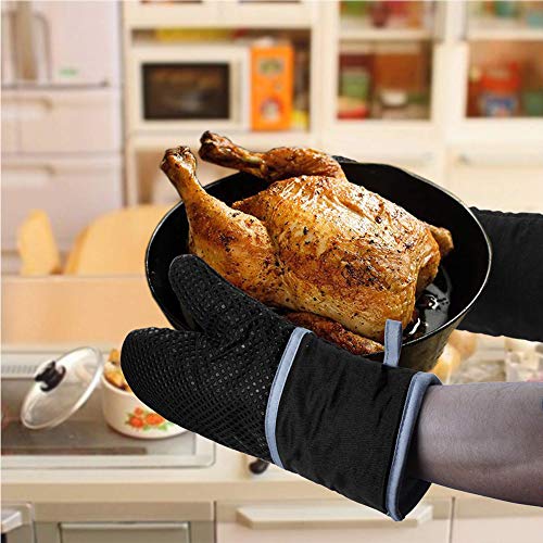 SENSOUSONG Guantes de horno resistentes al calor Guantes de silicona con acolchado algodón Iven Glives para horno cocina guantes largos