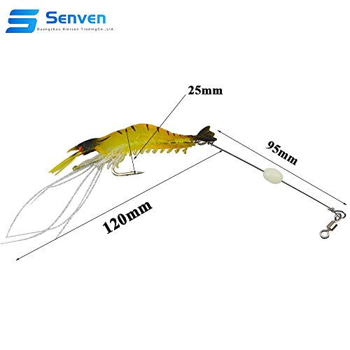 Senven Cebo camarón artificial, Señuelos de pesca, Señuelos pesca Forma Camarones biónicos luminosos para pescar al aire libre, Señuelos de pesca Suaves con gancho Gancho pesca - 5 piezas