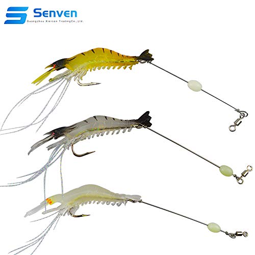 Senven Cebo camarón artificial, Señuelos de pesca, Señuelos pesca Forma Camarones biónicos luminosos para pescar al aire libre, Señuelos de pesca Suaves con gancho Gancho pesca - 5 piezas