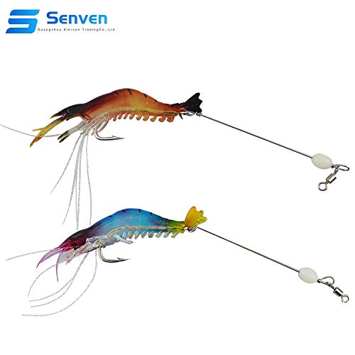 Senven Cebo camarón artificial, Señuelos de pesca, Señuelos pesca Forma Camarones biónicos luminosos para pescar al aire libre, Señuelos de pesca Suaves con gancho Gancho pesca - 5 piezas