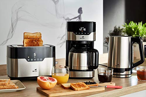 Senya Cafetera Eléctrica Programable + Tostadora con 2 Ranuras Grandes + Hervidor Eléctrico de acero Inoxidable Set de desayuno