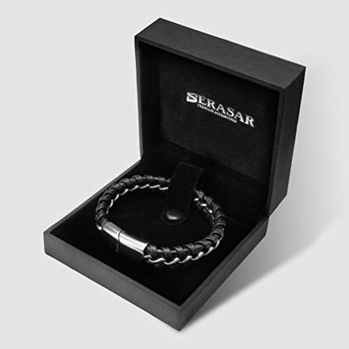 SERASAR 20cm Plata Pulsera de Cuero Hombre Chico Pulseras Hombres Brazalete Brazaletes Pulso Muñequera Muñequeras Bisuteria Bisutería Joyeria Nudos Cuerda Cuerdas Bracelet Men Jewellery Unisex Ancha