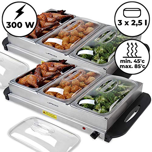 Servidor de Buffet - 2x1,5L / 2x2,5L / 3x1,5L / 3x2,5L, Acero Inoxidable, 45-85 °C - Bandeja para Mantener Alimentos Calientes, Calienta Platos Eléctrico, Calentador de Comida con Tapa