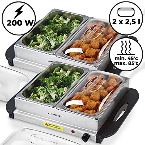 Servidor de Buffet - 2x1,5L / 2x2,5L / 3x1,5L / 3x2,5L, Acero Inoxidable, 45-85 °C - Bandeja para Mantener Alimentos Calientes, Calienta Platos Eléctrico, Calentador de Comida con Tapa