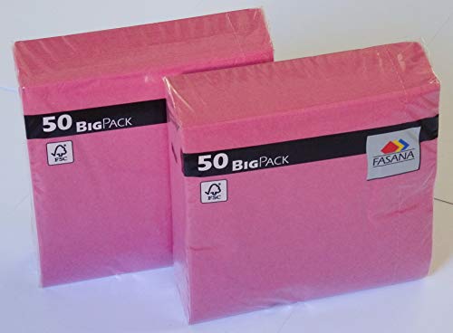 Servilletas de 100 piezas FASANA - Servilletas de papel de 3 capas color rosa brillante * Código de color: rosa amor 698 - servilleta 1/4 veces Tamaño: 33x33 cm 13x13 pulgadas - servilletas