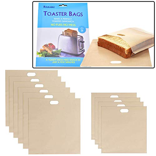 Set 12 Bolsas para Tostar Antiadherentes Tostadora Reutilizable para Parrilla Horno Microondas Toastabags Teflón Resistentes al Calor para Pan Sandwich Pizza Fácil Limpiar Adiós Sucio (12 piezas)