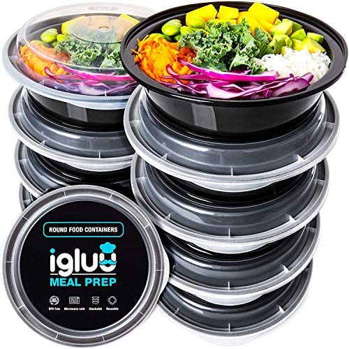 (Set de 10) Contenedores Para Comida Circulares De Plástico Sin BPA Con Tapas Herméticas - Recipiente Apilable Y Reutilizable De Alimentos Estilo Bowl - Para Microondas, Congelador Y Lavavajillas