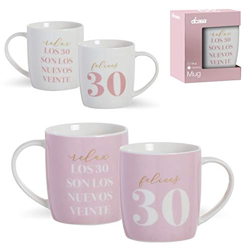 Set de 2 MUG 350ML 30 AÑOS (rosa y blanco) en su cajita- Medidas:8,3x8,3x10