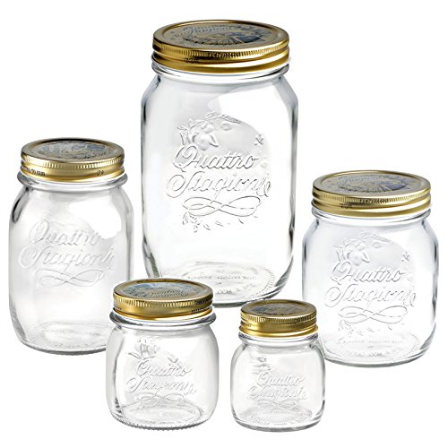 Set de 4 tarros de Bormioli Rocco Quattro Stagioni para conservar alimentos con tapa hermética de rosca, vidrio, Jar Size: 250ml