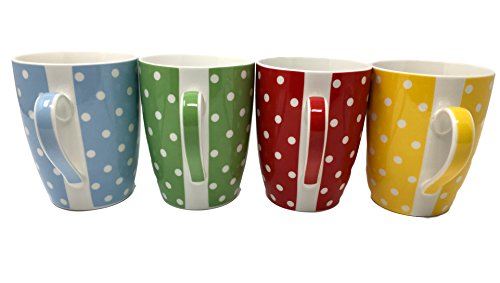 Set de 4 Tazas, Alta Calidad Porcelana Fina, Diseño de Lunares