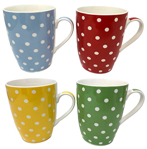 Set de 4 Tazas, Alta Calidad Porcelana Fina, Diseño de Lunares