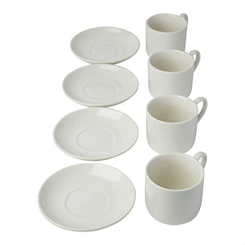 Set de 4 Tazas para Espresso con platillos a juego - Porcelana Blanca Premium, Set de 8 tazas para regalo - Tazas Italianas Caffè, Taza de Café Turco - Dopio. 112ml