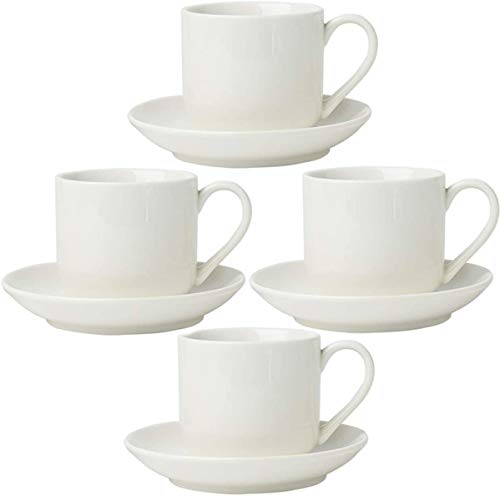 Set de 4 Tazas para Espresso con platillos a juego - Porcelana Blanca Premium, Set de 8 tazas para regalo - Tazas Italianas Caffè, Taza de Café Turco - Dopio. 112ml