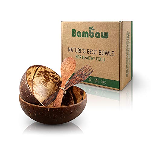 Set de Boles de Coco con Cubiertos | Tazones de Coco Natural | Bol de Madera Hecho con cáscaras de Coco | Hechos en Bali | Coconut Bowl | Cuenco de Madera | Bol de Coco Natural | Acai Bowl