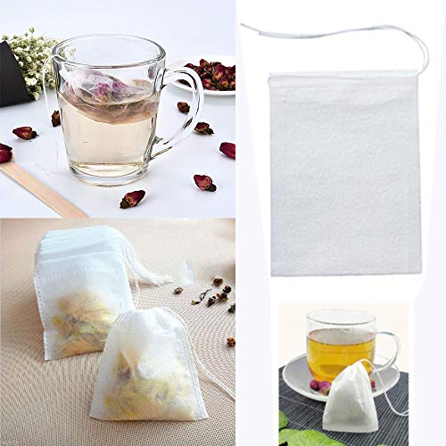 Set de bolsas de filtro de té desechables de 200, Bolsa de té de papel de un solo uso con material seguro y natural con cordón, bolsa de infusión de té vacía.