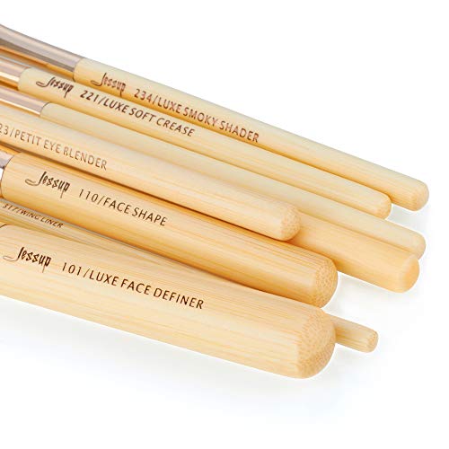 Set de brochas de maquillaje Jessup Bamboo, mezclador de definición facial, pincel para delinear los ojos en polvo, set de pinceles correctores oculares T143