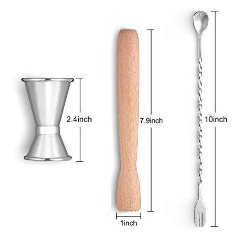 Set de Coctelera, Machacador de Madera Cóctel, Cuchara Mezcladora de Acero Inoxidable y Doble Medida de Cóctel para Hacer Cócteles y Bebidas de Jugo