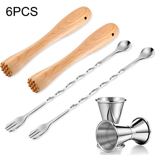 Set de Coctelera, Machacador de Madera Cóctel, Cuchara Mezcladora de Acero Inoxidable y Doble Medida de Cóctel para Hacer Cócteles y Bebidas de Jugo