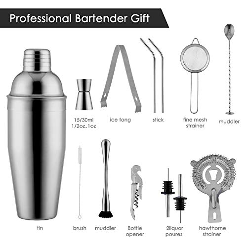 Set de cócteles, set de 13 piezas para hacer cócteles, juego de cocteles, kit de bartending de acero inoxidable, kit de mezclador grande para bebidas, kit perfecto para bartender en el hogar (750 ml)