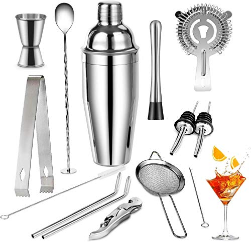 Set de cócteles, set de 13 piezas para hacer cócteles, juego de cocteles, kit de bartending de acero inoxidable, kit de mezclador grande para bebidas, kit perfecto para bartender en el hogar (750 ml)