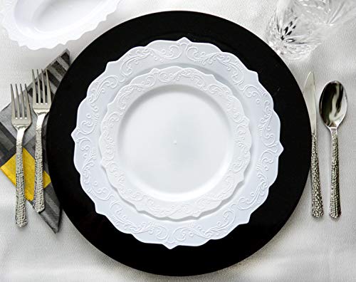 Set de Platos de Plástico para Fiestas Premium 40 piezas - Colección Elegante - Blanca -Platos Gruesos y Duraderos -Juego de Platos de Cena de Plástico para Toda Ocasión