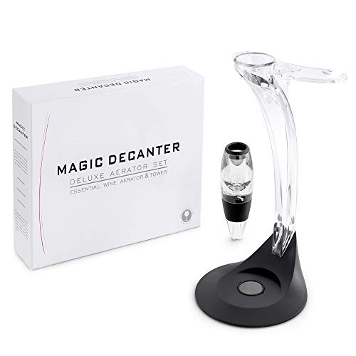 Set de regalo de aireador de vino Tomoral Deluxe – Kit de accesorios de vino con decantador de aireador de vino, torre de almacenamiento, el mejor regalo para amantes del vino y entusiastas (Black)