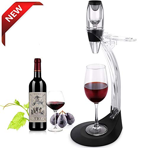 Set de regalo de aireador de vino Tomoral Deluxe – Kit de accesorios de vino con decantador de aireador de vino, torre de almacenamiento, el mejor regalo para amantes del vino y entusiastas (Black)